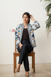Boho Embroidered Pure Linen Shrug Jacket