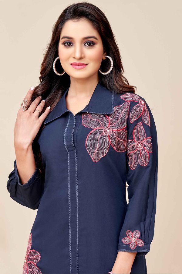 Russian Silk Embroidered Co - ord Set - Navvi.in