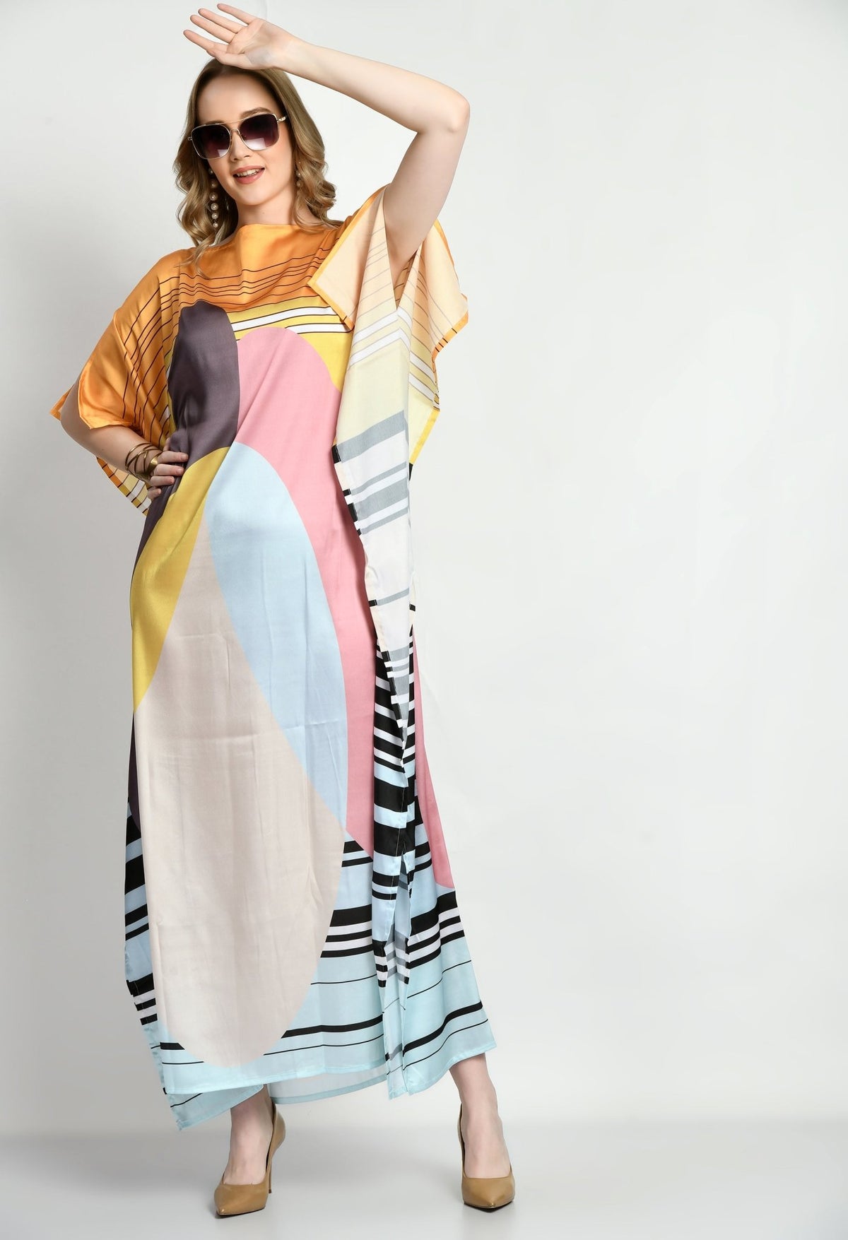 Satin Silk Kaftan Dress - Navvi.in