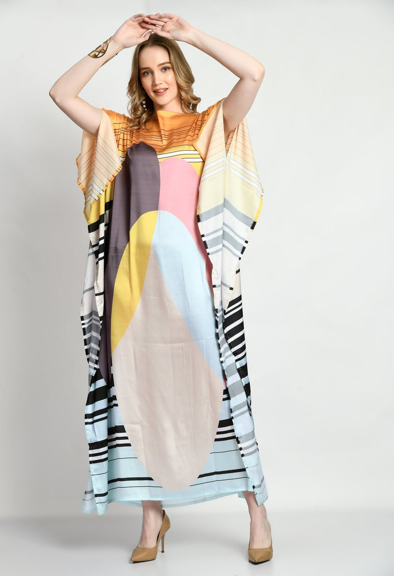 Satin Silk Kaftan Dress - Navvi.in