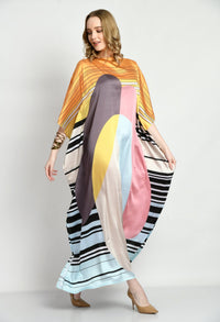 Satin Silk Kaftan Dress - Navvi.in