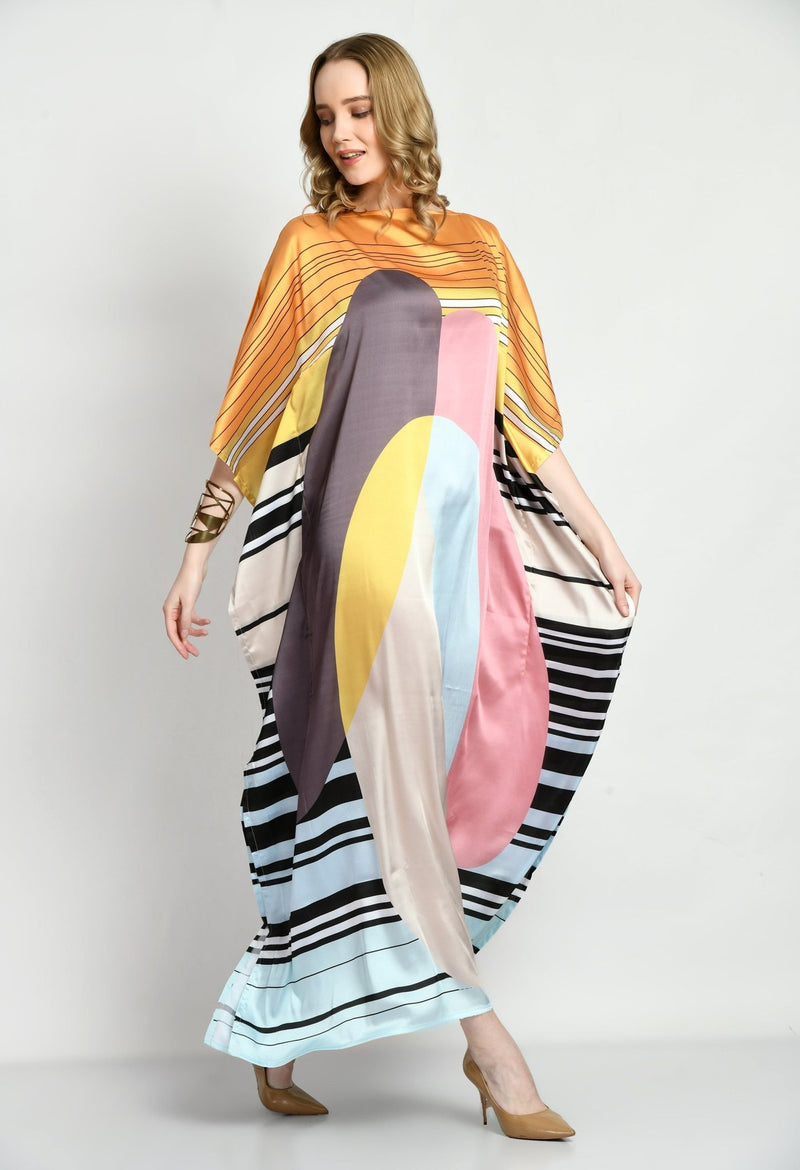 Satin Silk Kaftan Dress - Navvi.in