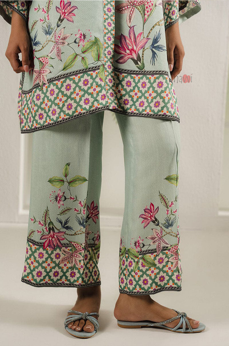 Elegant Pastel Green Floral Coord Set