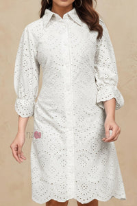Sky Bloom Schiffli Shirt Dress - Navvi.in
