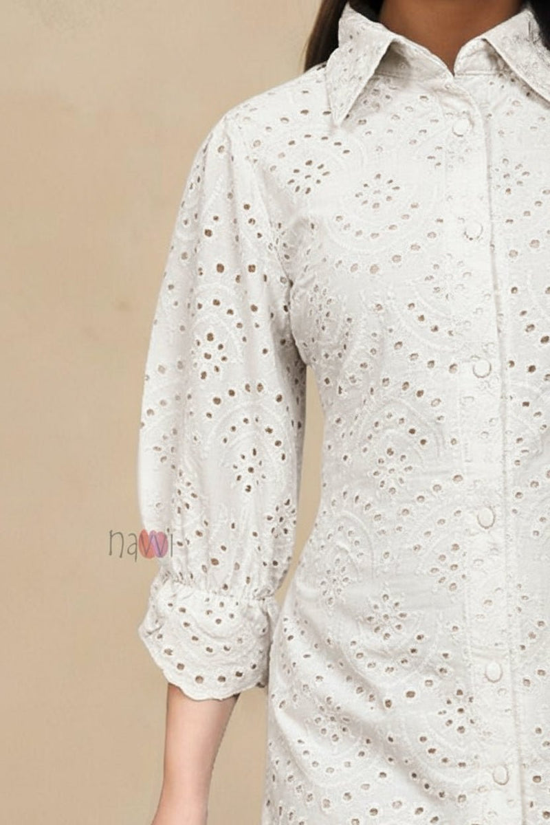 Sky Bloom Schiffli Shirt Dress - Navvi.in