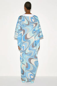 Sky Blue V - Neck Kaftan Dress - Navvi.in