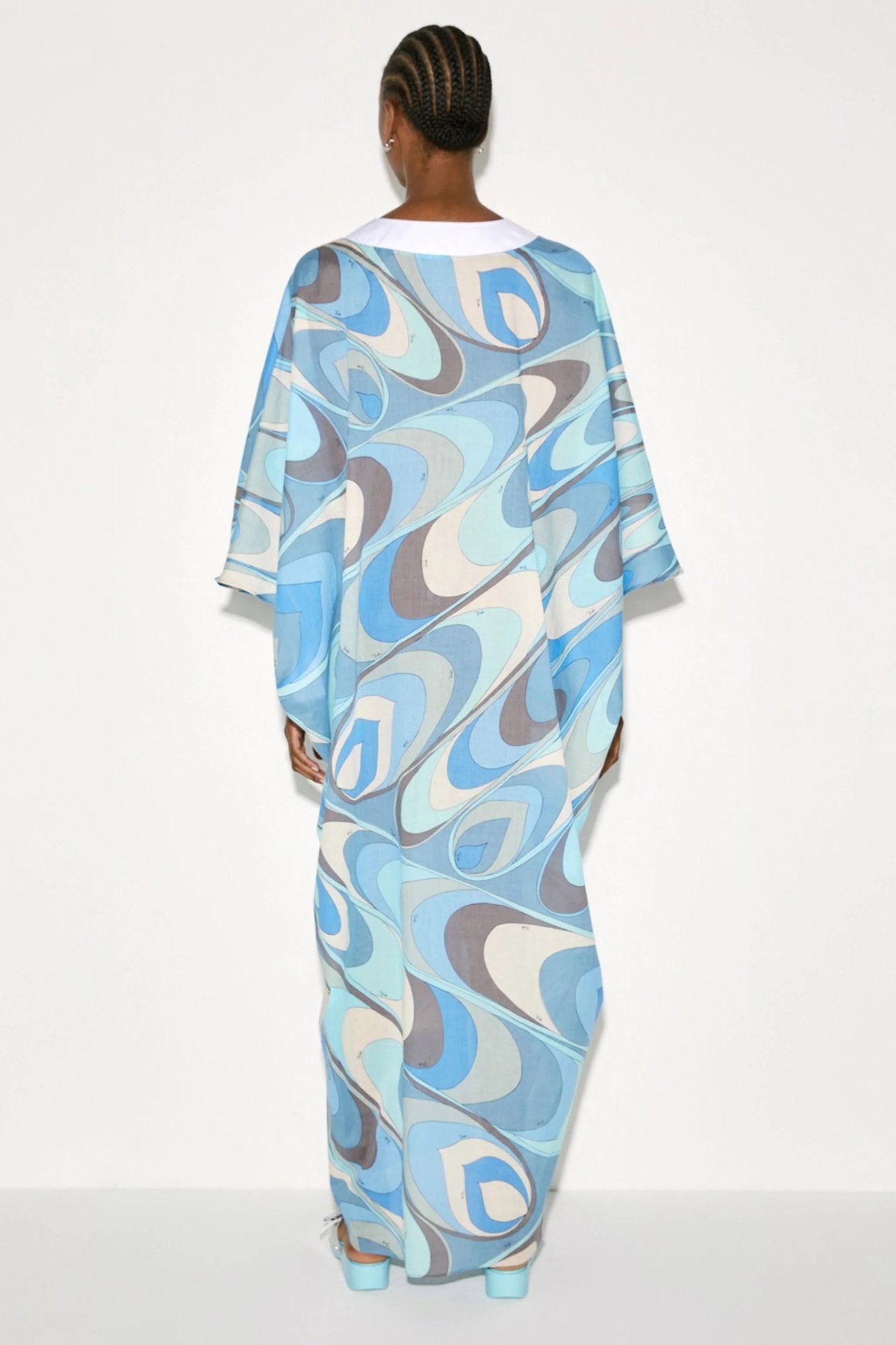 Sky Blue V - Neck Kaftan Dress - Navvi.in