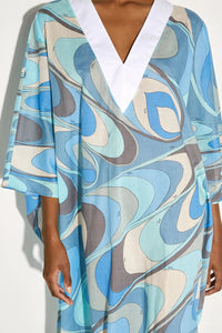 Sky Blue V - Neck Kaftan Dress - Navvi.in