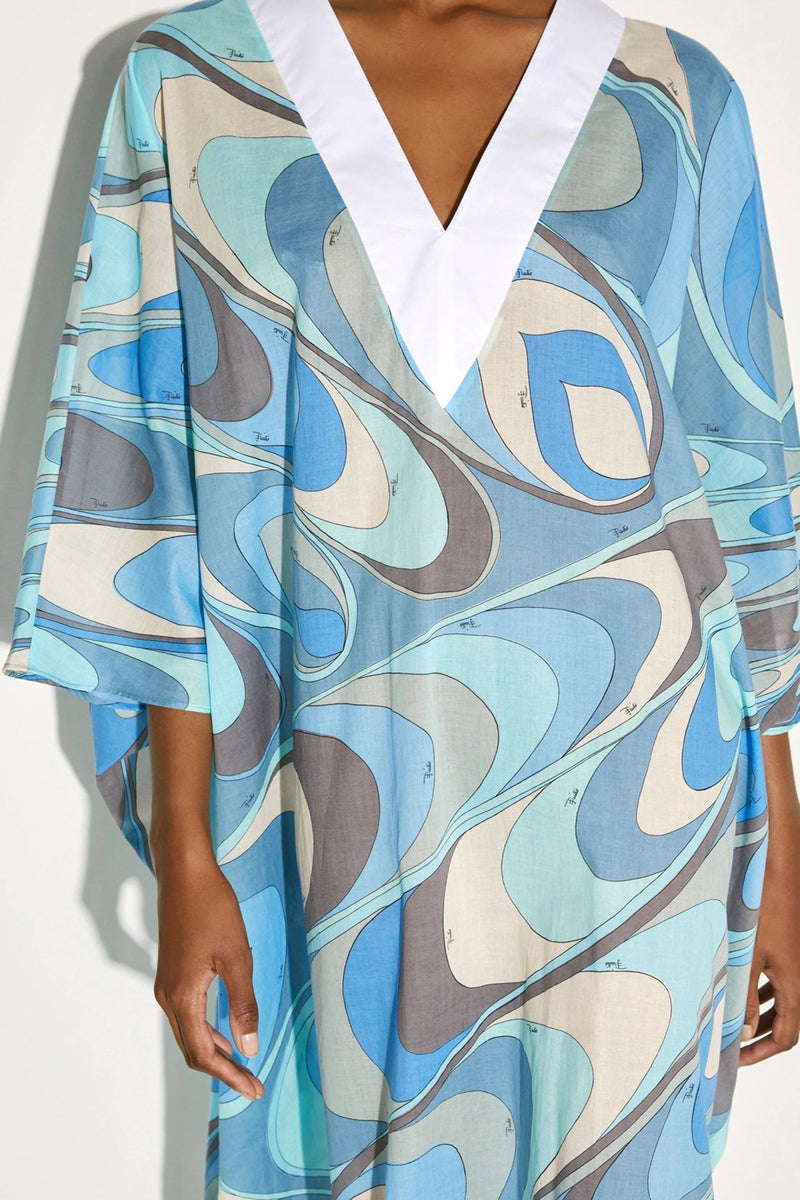 Sky Blue V - Neck Kaftan Dress - Navvi.in