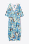Sky Blue V - Neck Kaftan Dress - Navvi.in