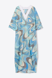 Sky Blue V - Neck Kaftan Dress - Navvi.in