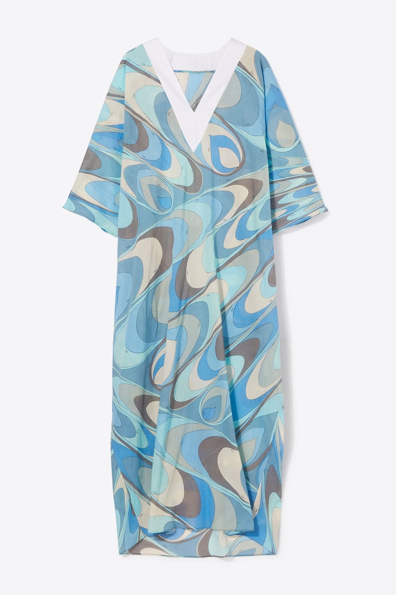 Sky Blue V - Neck Kaftan Dress - Navvi.in