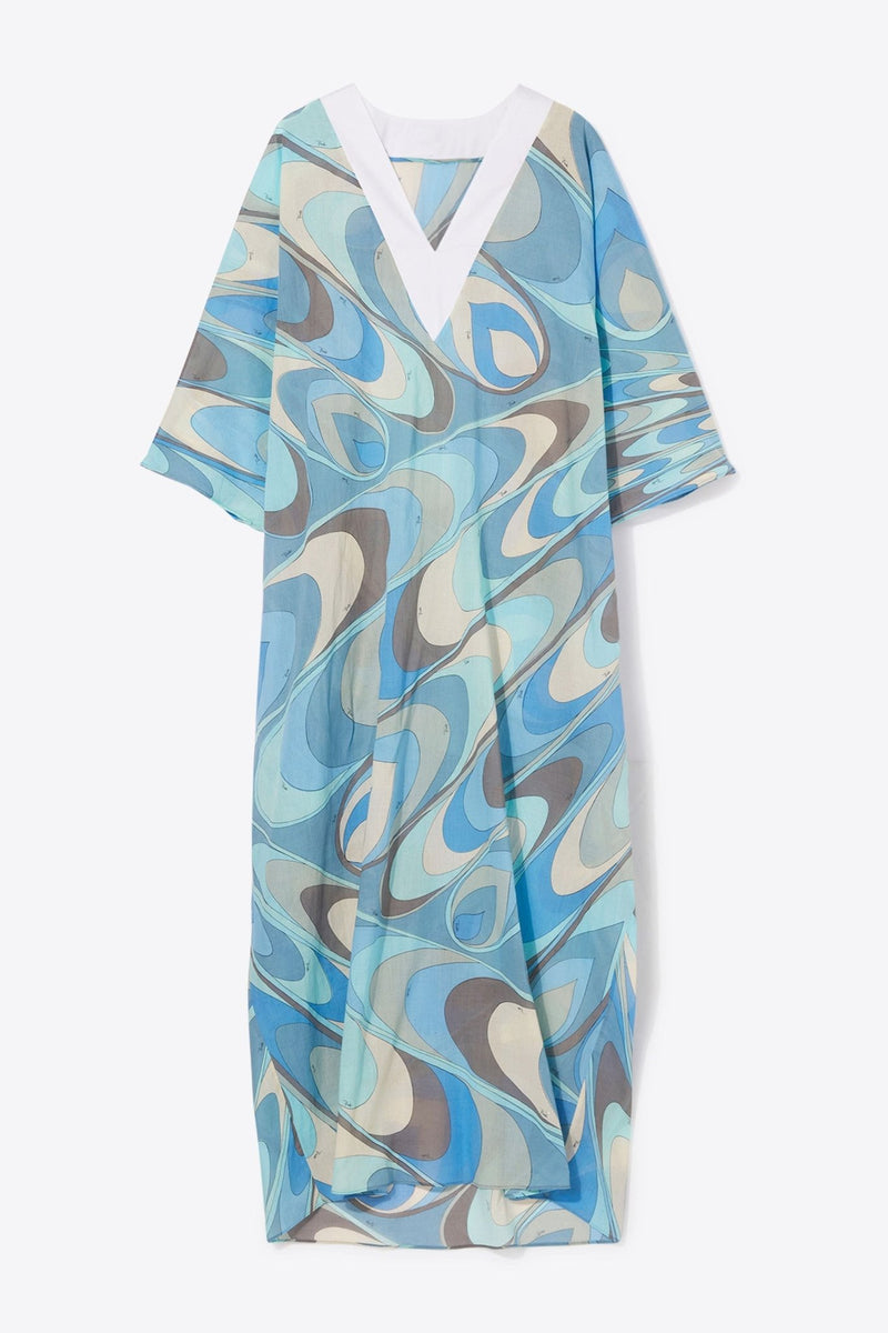 Sky Blue V - Neck Kaftan Dress - Navvi.in