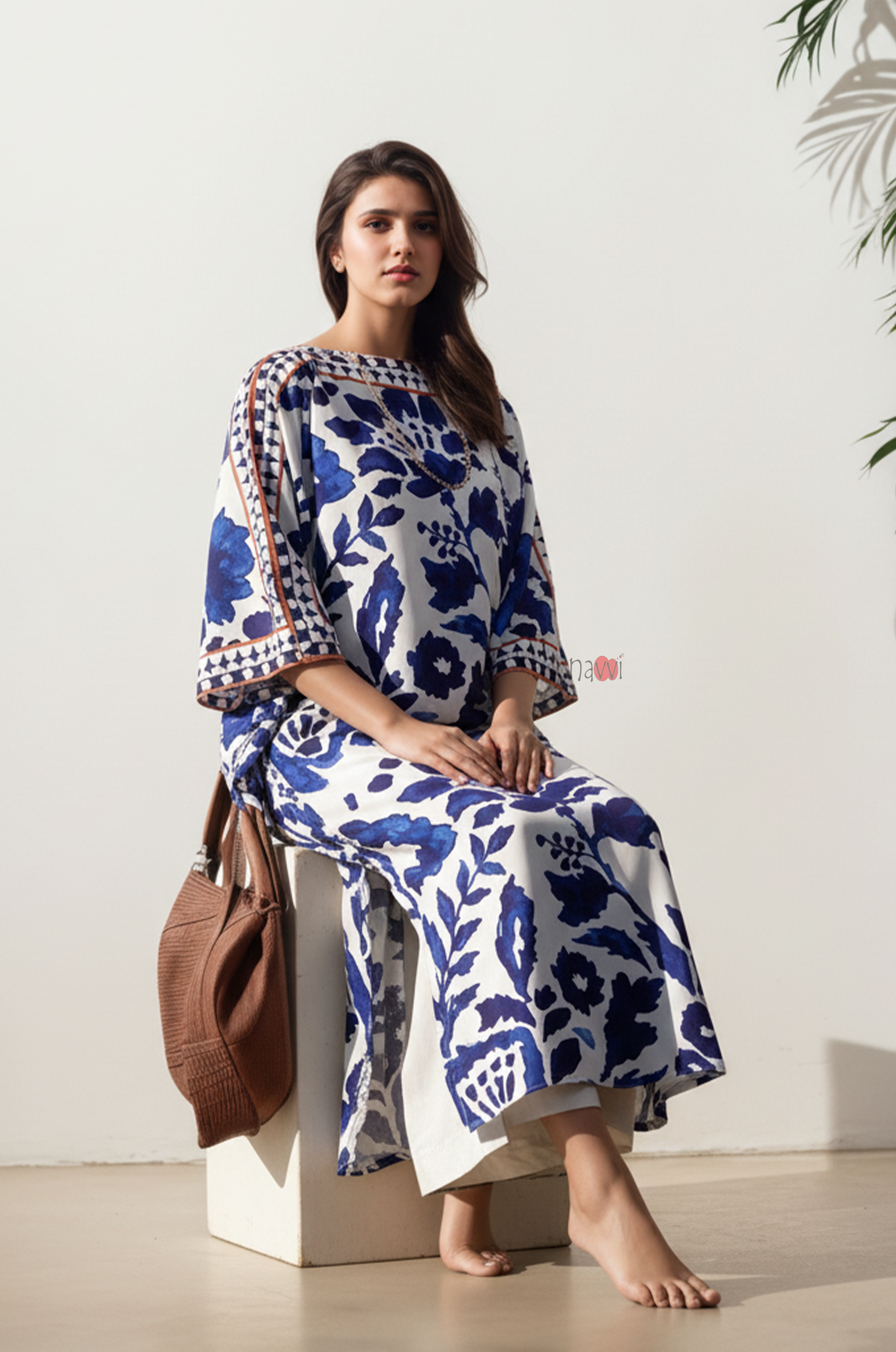 Indigo Floral Print Straight Kurta Dress