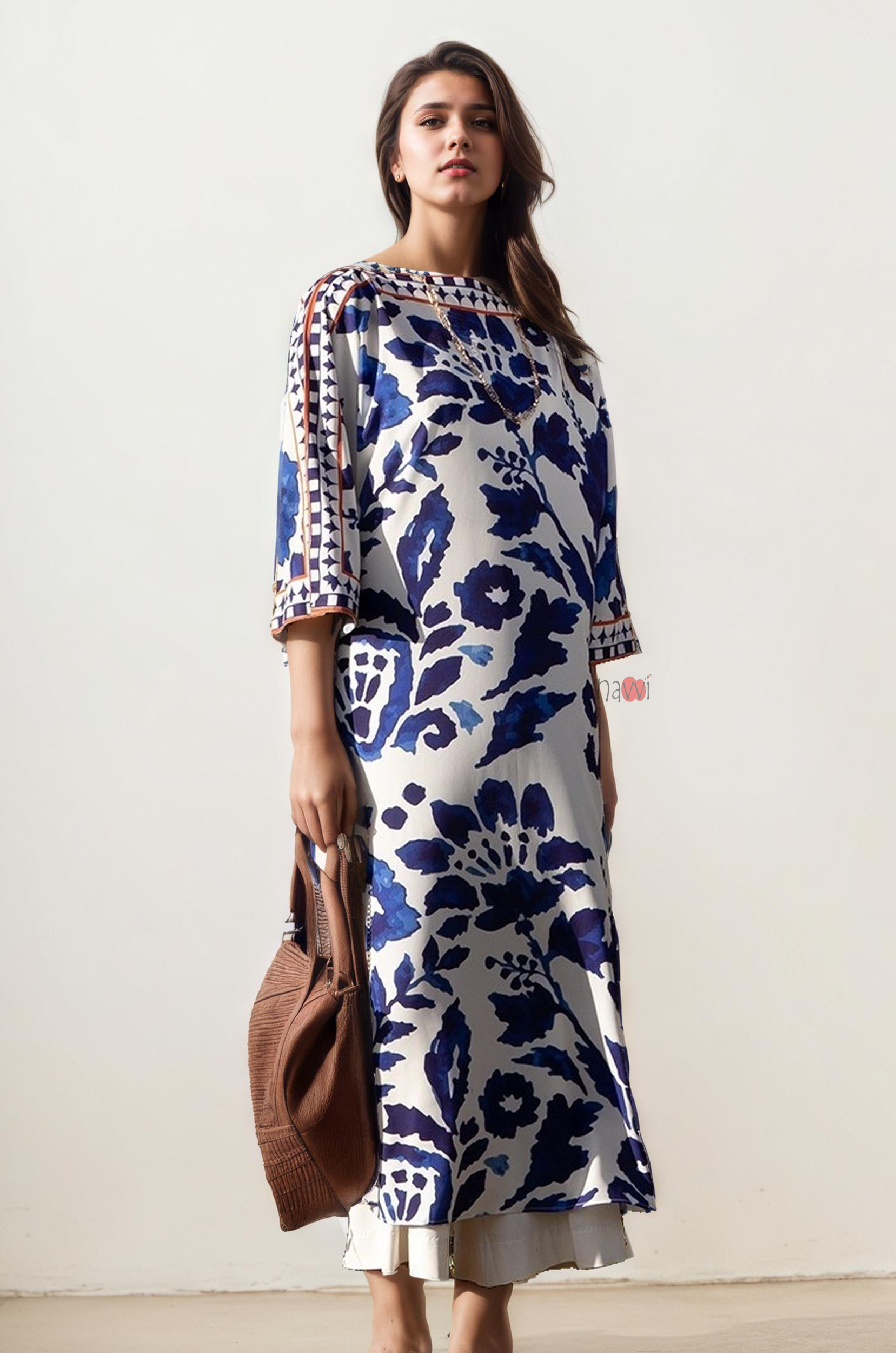 Indigo Floral Print Straight Kurta Dress