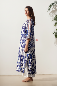 Indigo Floral Print Straight Kurta Dress
