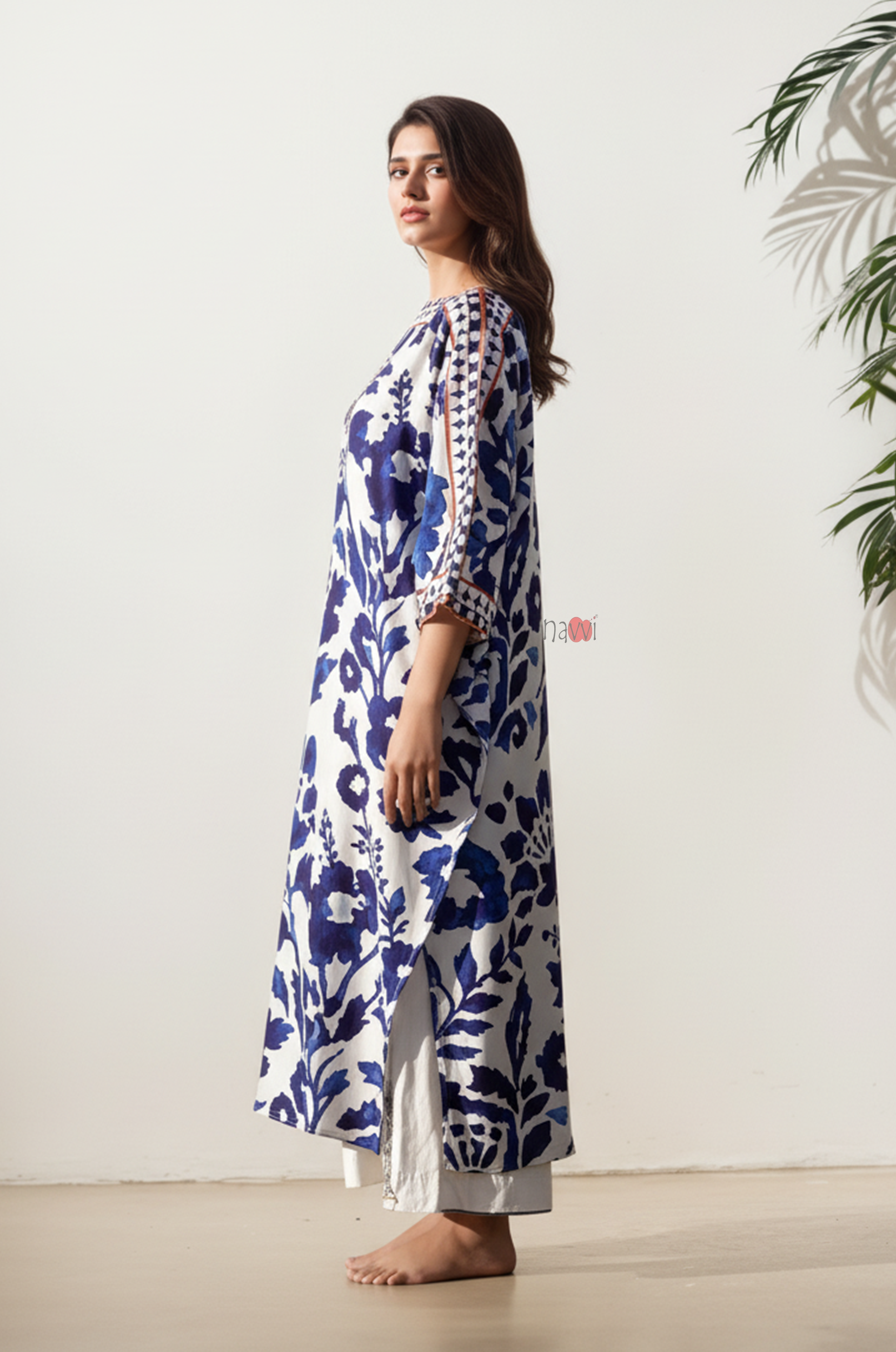 Indigo Floral Print Straight Kurta Dress
