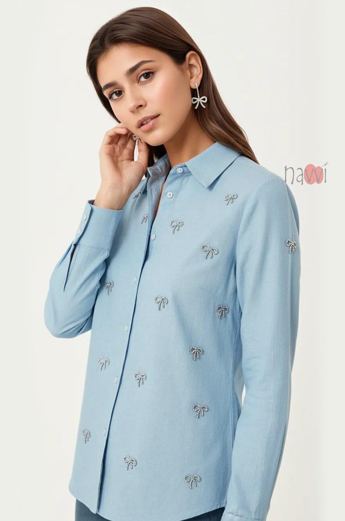 Blue Whisper Embellished Shirt - Navvi.in