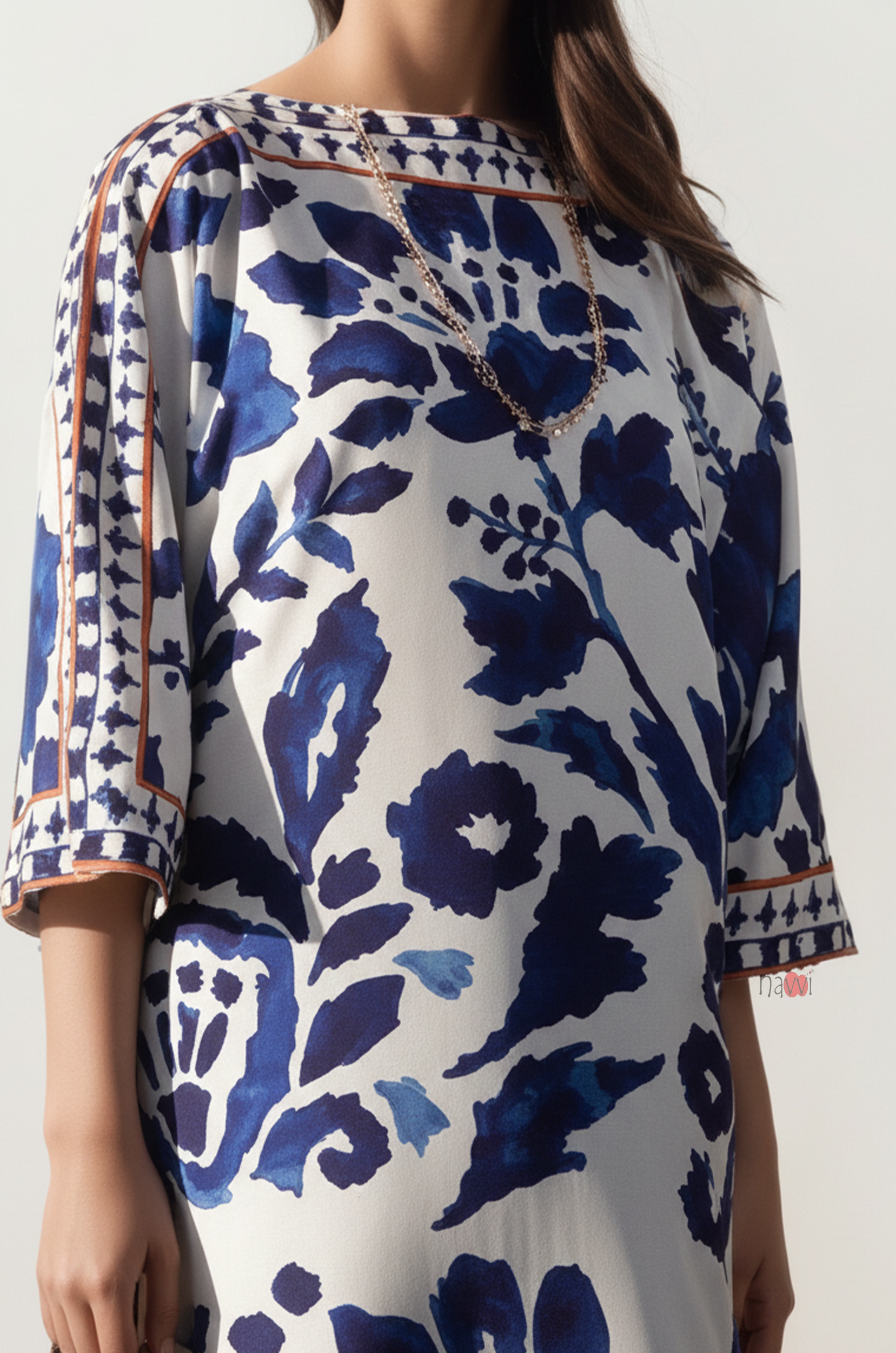 Indigo Floral Print Straight Kurta Dress