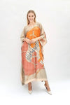 Style Orange Printed Long Kaftan Dress - Navvi.in