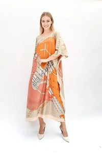 Style Orange Printed Long Kaftan Dress - Navvi.in
