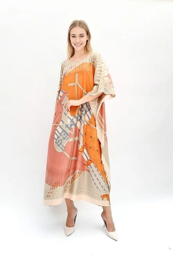Style Orange Printed Long Kaftan Dress - Navvi.in