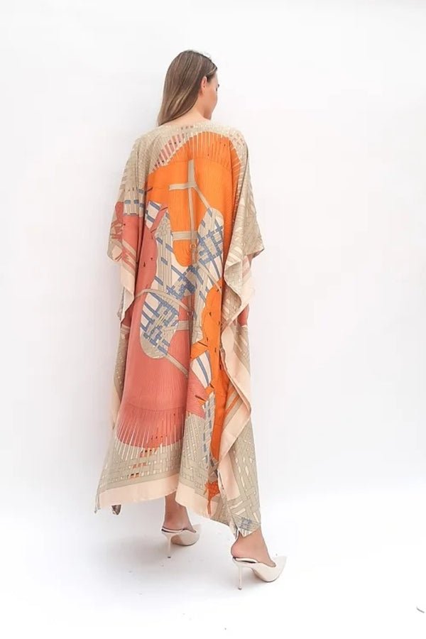 Style Orange Printed Long Kaftan Dress - Navvi.in