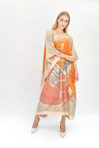 Style Orange Printed Long Kaftan Dress - Navvi.in