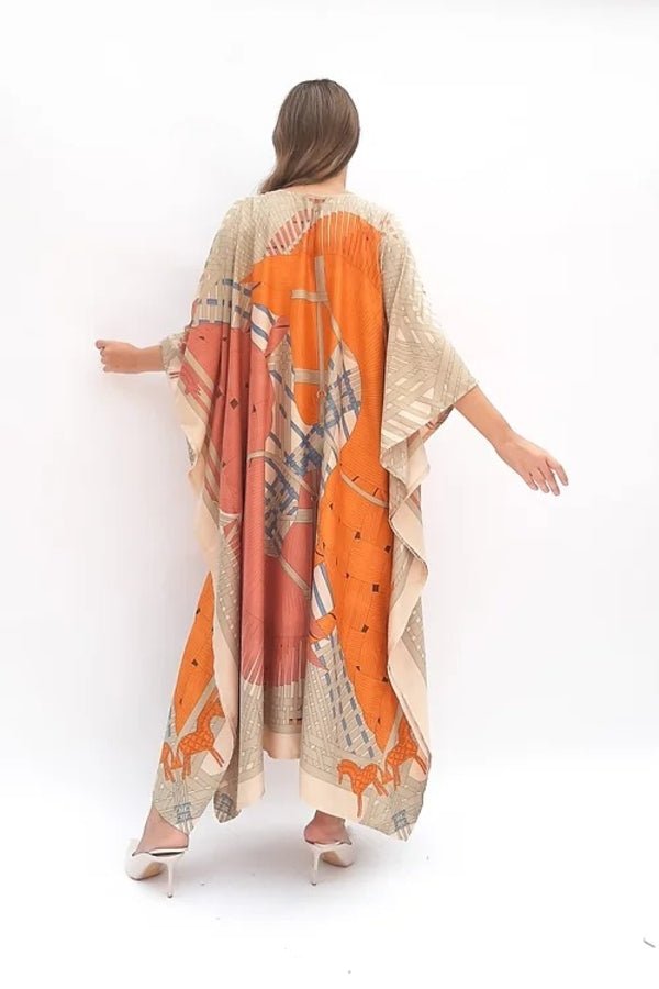 Style Orange Printed Long Kaftan Dress - Navvi.in