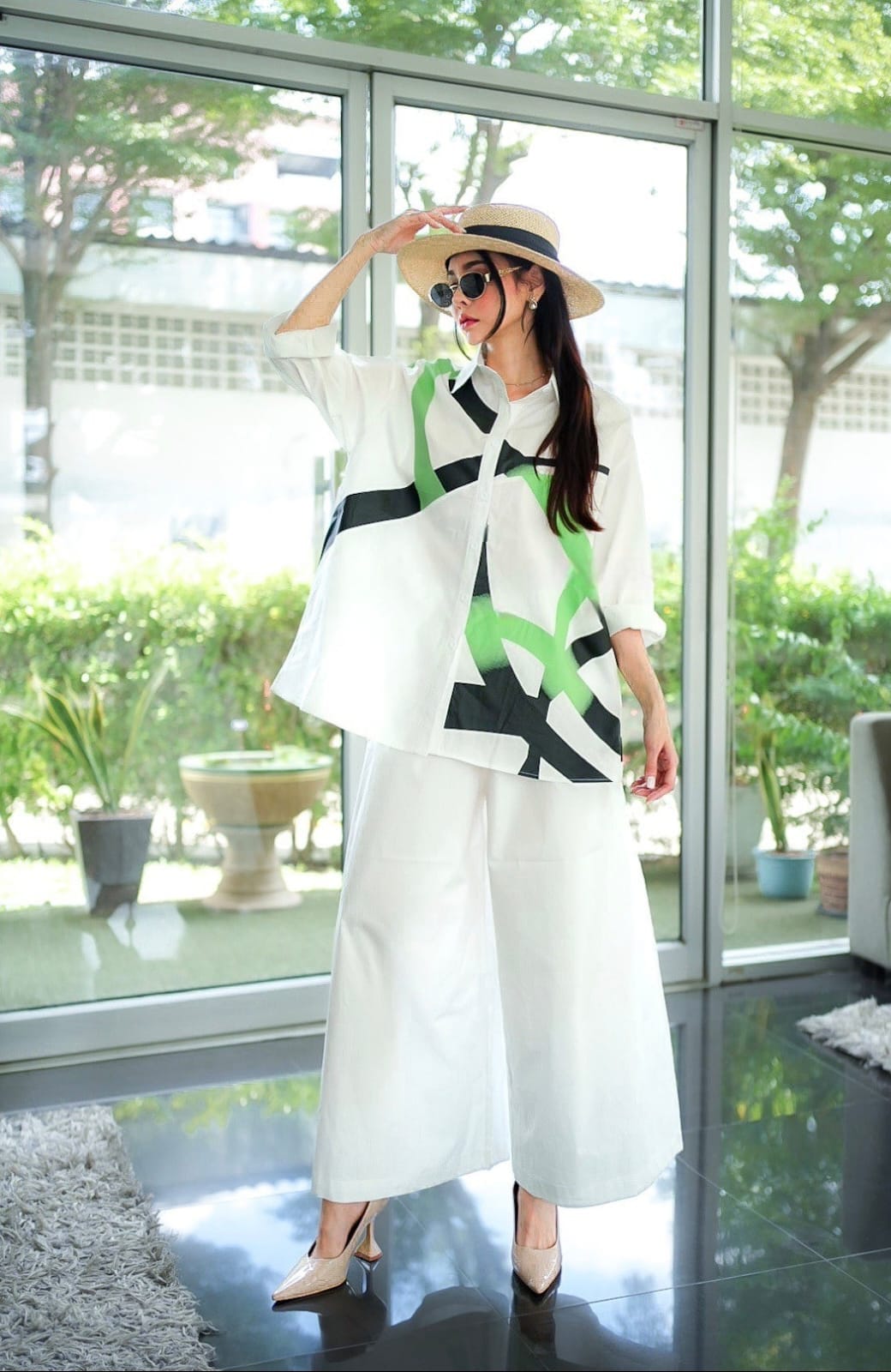 Stylish Printed Co - ord Set with Wide Pants - Navvi.in