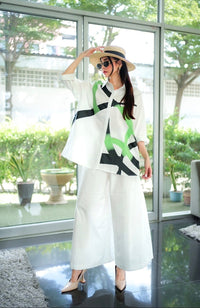 Stylish Printed Co - ord Set with Wide Pants - Navvi.in
