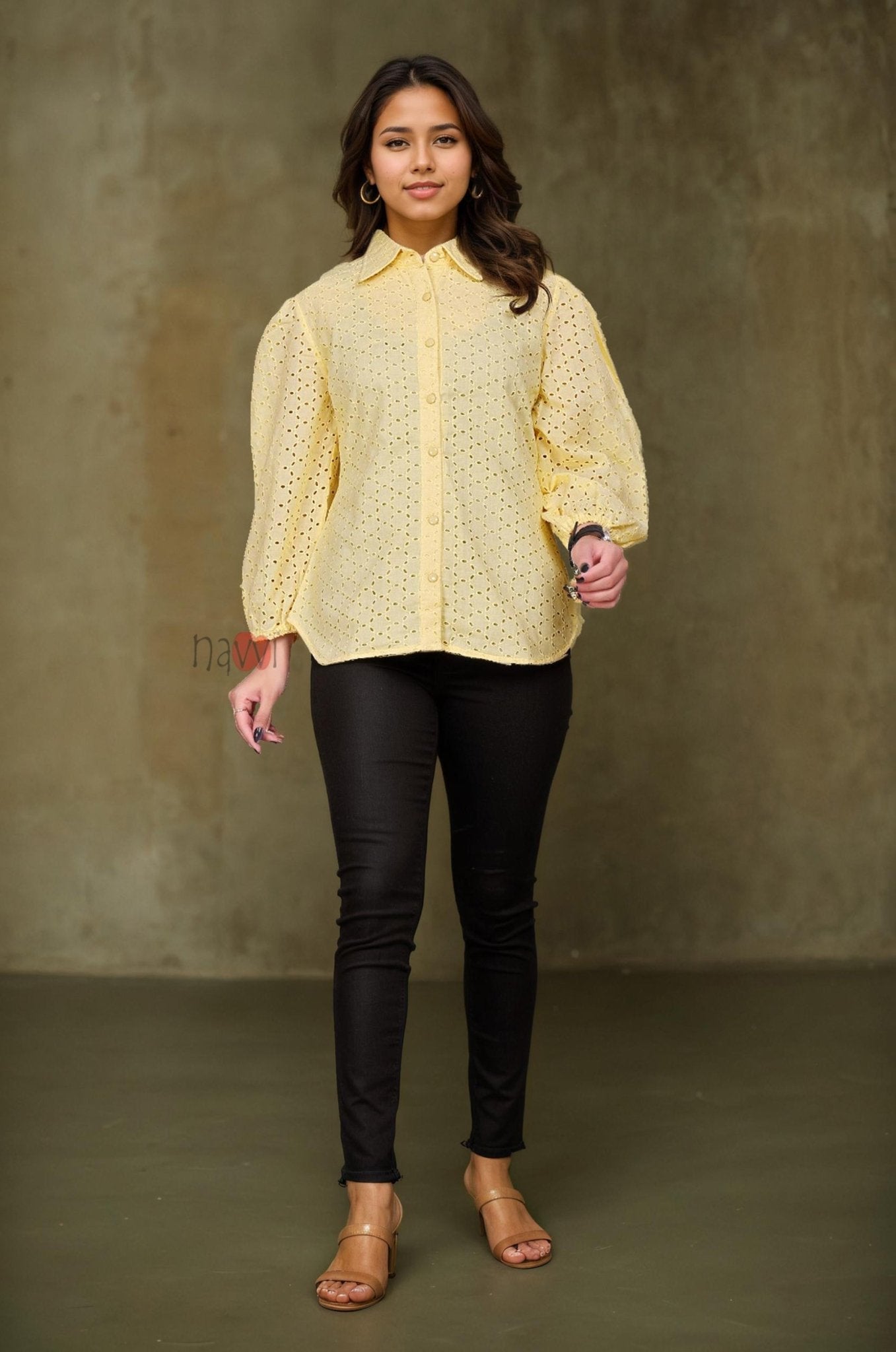 Sugar Bloom Schiffli Shirt - Navvi.in