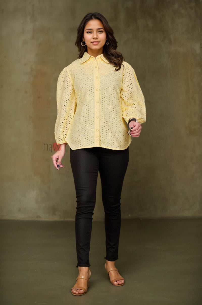 Sugar Bloom Schiffli Shirt - Navvi.in