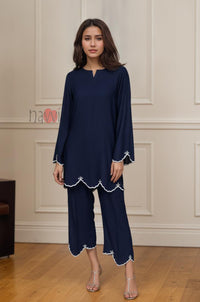 Navy Blue Embroidered Kurta Pant Set