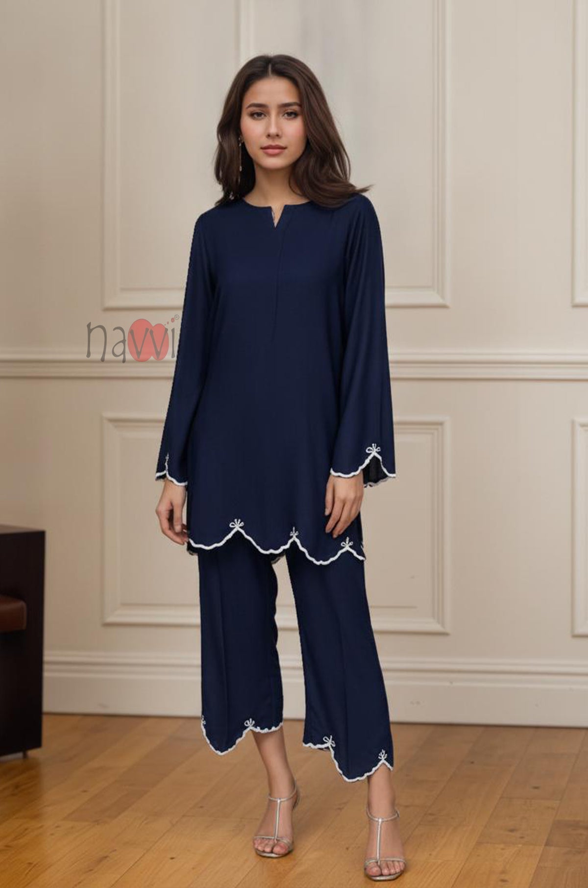 Navy Blue Embroidered Kurta Pant Set