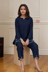 Navy Blue Embroidered Kurta Pant Set