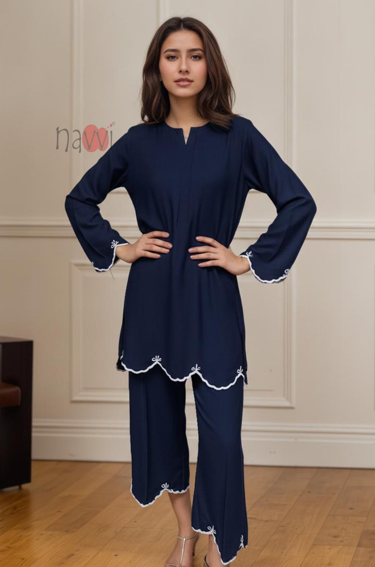 Navy Blue Embroidered Kurta Pant Set