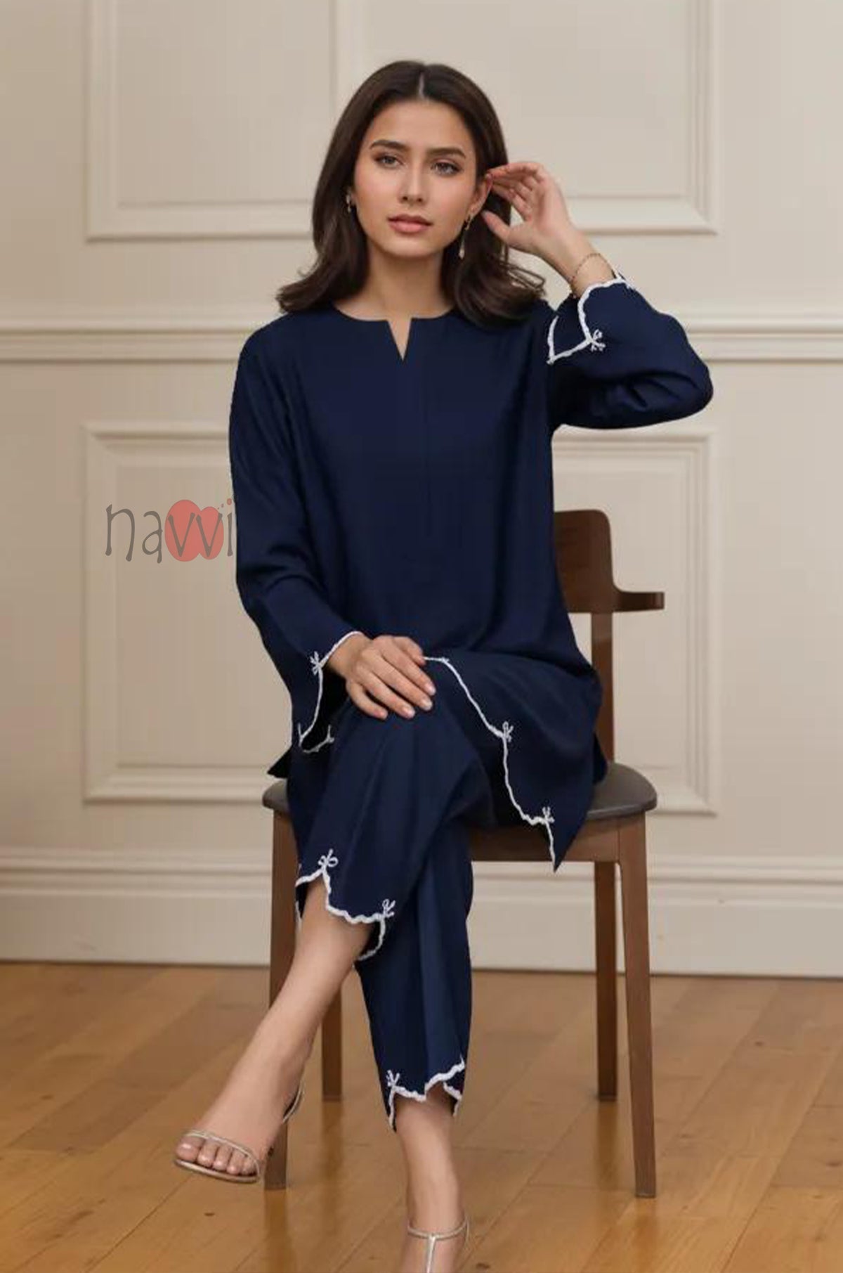 Navy Blue Embroidered Kurta Pant Set