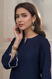 Navy Blue Embroidered Kurta Pant Set