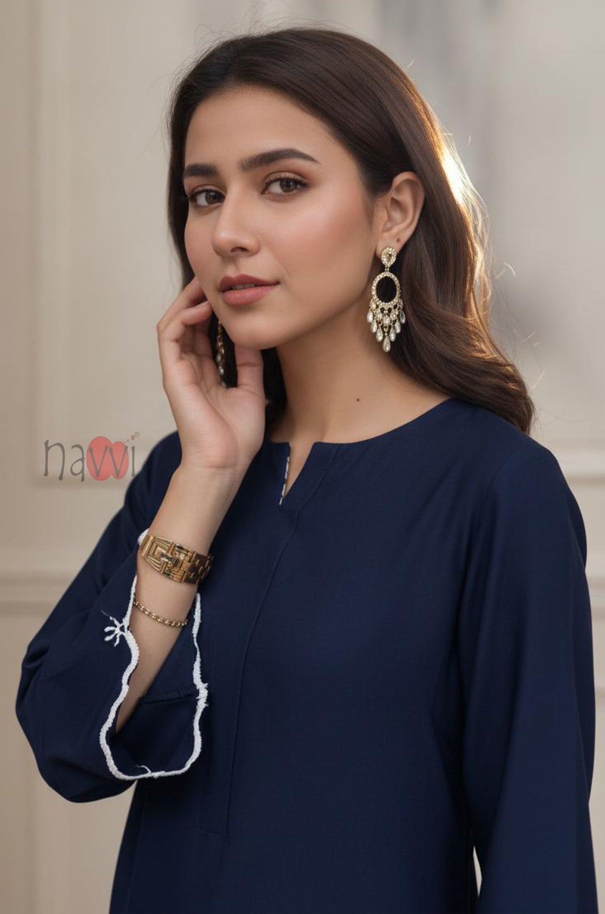 Navy Blue Embroidered Kurta Pant Set