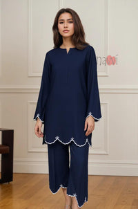 Navy Blue Embroidered Kurta Pant Set