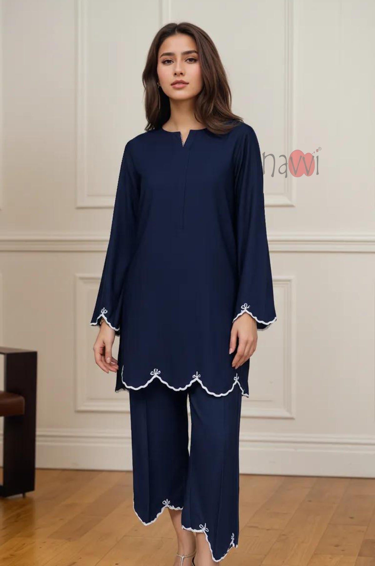 Navy Blue Embroidered Kurta Pant Set