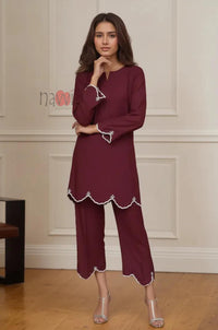 Maroon Embroidered Kurta Pant Set