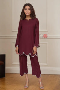 Maroon Embroidered Kurta Pant Set