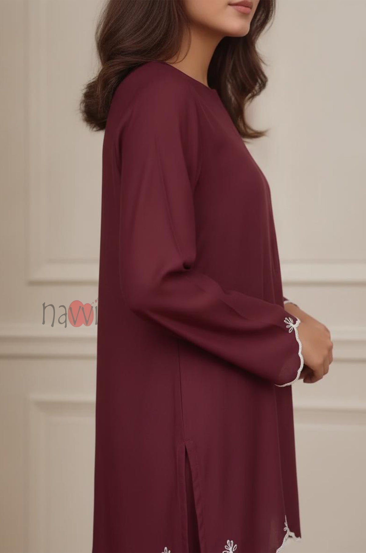 Maroon Embroidered Kurta Pant Set