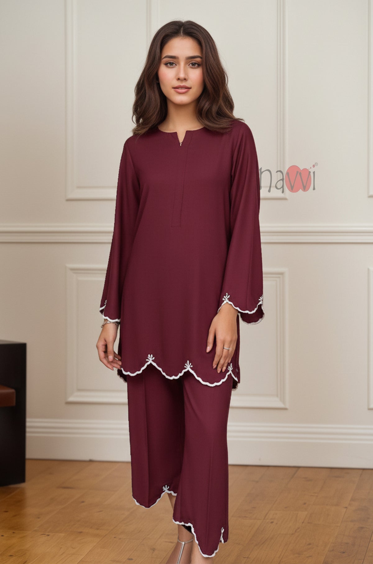 Maroon Embroidered Kurta Pant Set