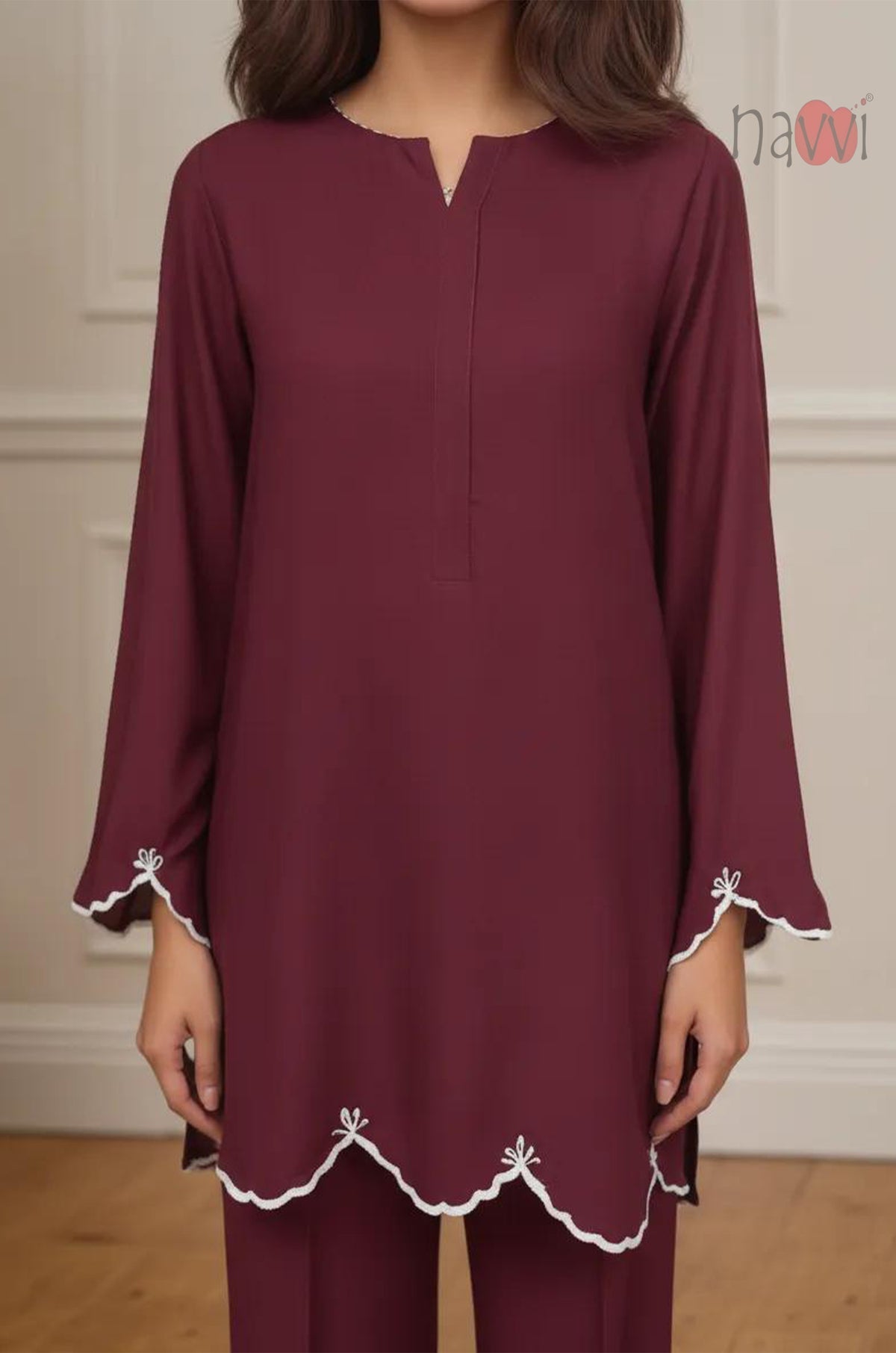 Maroon Embroidered Kurta Pant Set