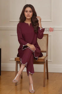 Maroon Embroidered Kurta Pant Set