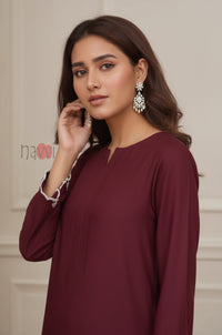 Maroon Embroidered Kurta Pant Set