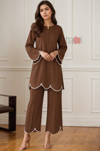 Mocha Embroidered Kurta Pant Set